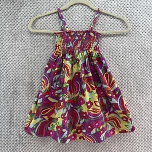 Hanna Anderson Summer Dress Little Girl 110 US5 Purple Yellow Floral Smocked
